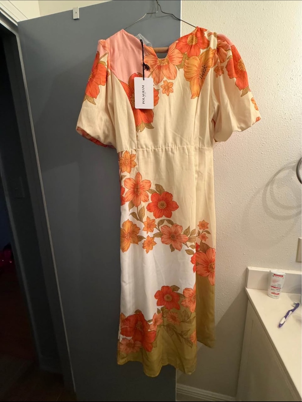 Cream Maxi Dress with Orange Floral Print - Women's